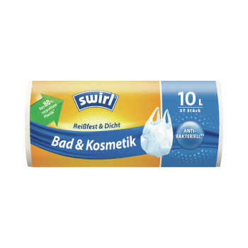 Swirl Müllbeutel Bad & Kosmetik 10 Liter, mit Tragegriff, weiss/teil-transparent, reissfest, tropfsicher